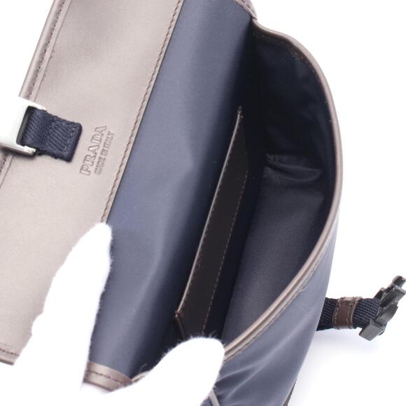 Prada RE NYLON Tessuto Saffiano Shoulder Bag Suede Navy Blue Brown - Picture 2 of 4